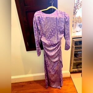 NWT Zara silk bandana print lavender dress, mid thigh slit
